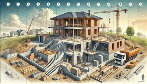 Schemat przedstawiający różne etapy budowy domu