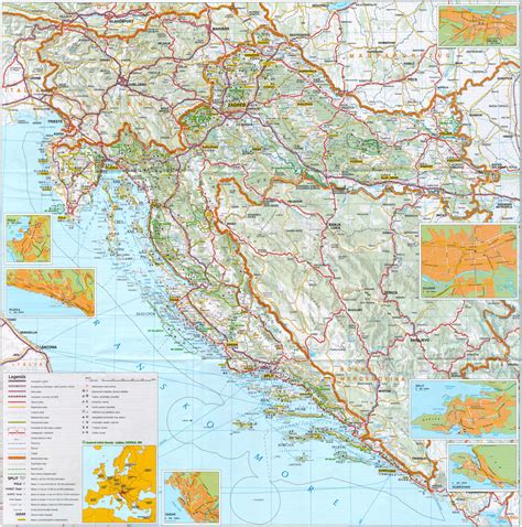 Mapa drogowa do Chorwacji z zaznaczonymi krajami tranzytowymi