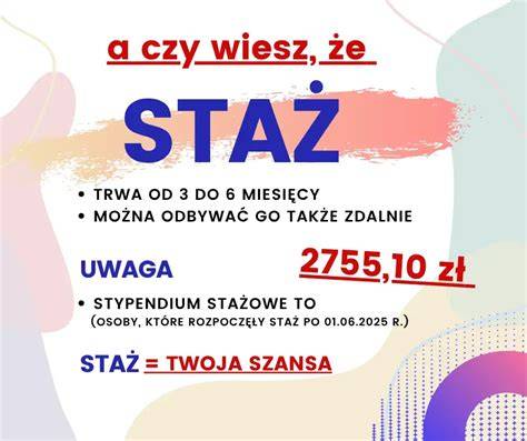 Infografika przedstawiająca wysokość stypendium stażowego i jego składniki