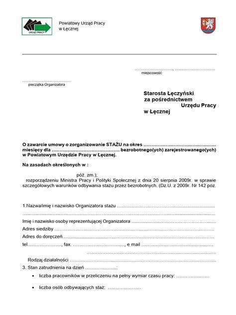 Przykładowy wniosek o staż z urzędu pracy