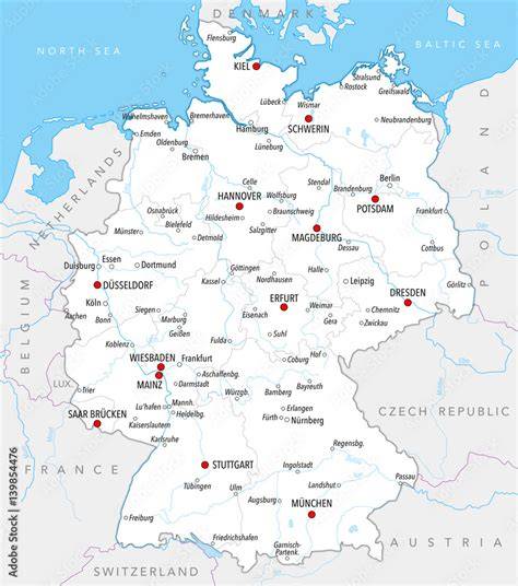 Mapa Niemiec z zaznaczonym Karlsruhe, siedzibą Federalnego Trybunału Konstytucyjnego