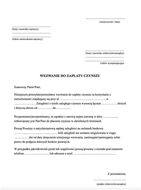 Wezwanie do zapłaty czynszu