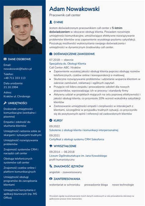 Przykładowe CV dla pracownika call center