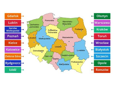 Mapa pokazująca komendy wojewódzkie Policji w Polsce