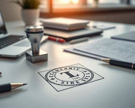 Ilustracja przedstawiająca pieczątkę firmową z danymi przedsiębiorstwa