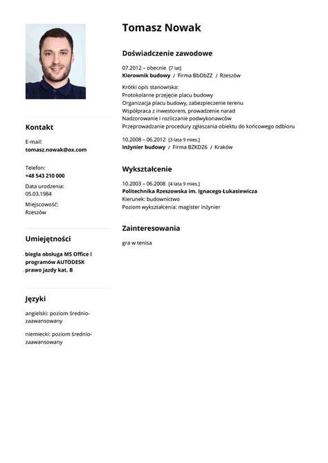 Przykładowe CV kierownika budowy