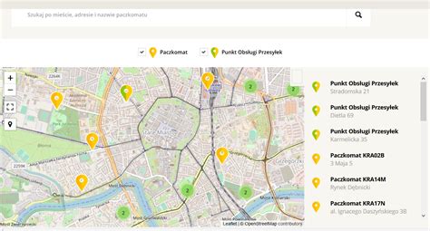 Mapa z zaznaczonymi lokalizacjami Paczkomatów InPost
