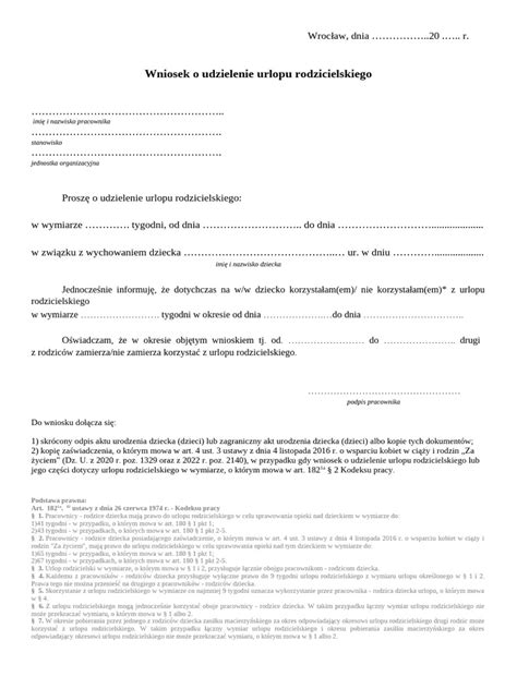 Przykładowy formularz wniosku o urlop rodzicielski