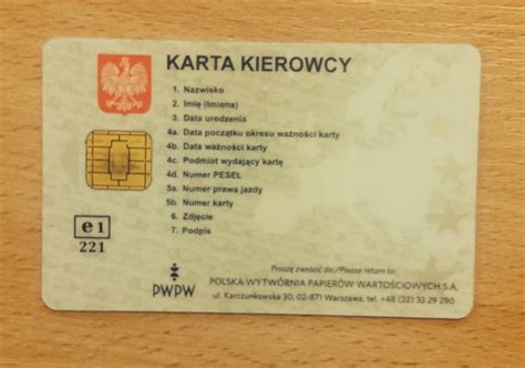 Schemat danych zapisywanych na karcie kierowcy