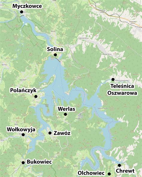 Mapa Jeziora Solińskiego i okolic