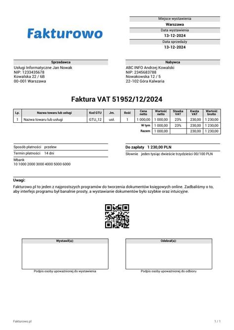 Przykładowy formularz faktury VAT marża w Optima