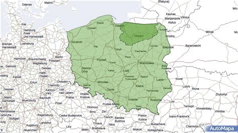 Mapa Polski z zaznaczonym województwem warmińsko-mazurskim i Bartoszycami