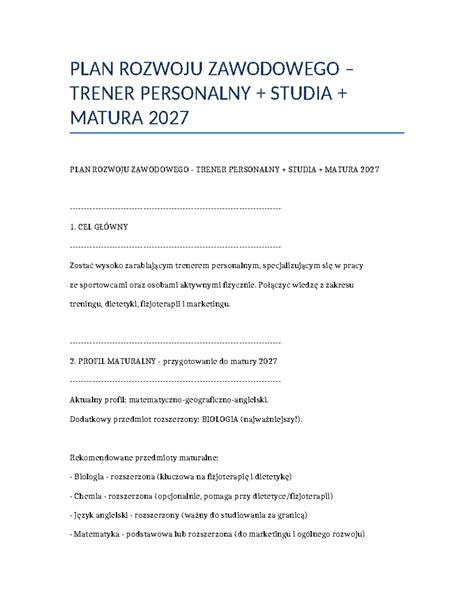 Schemat rozwoju zawodowego trenera personalnego