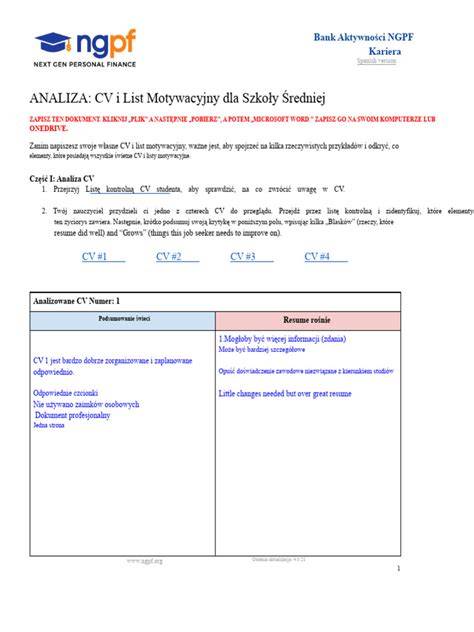 Analiza CV i listu motywacyjnego