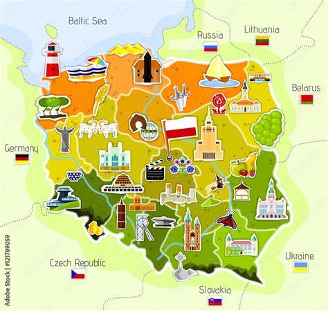 Mapa Polski z zaznaczonymi głównymi ośrodkami biznesowymi