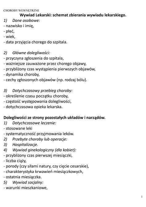 Schemat wywiadu lekarskiego