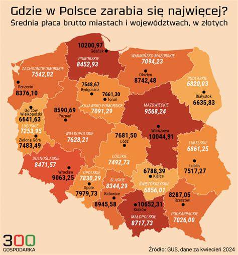 Mapa Polski z zaznaczonymi lokalizacjami, gdzie przeciętne wynagrodzenie Eksperta finansowego jest najwyższe