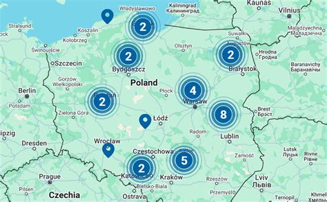 Mapa z lokalizacjami placówek medycznych oferujących staże