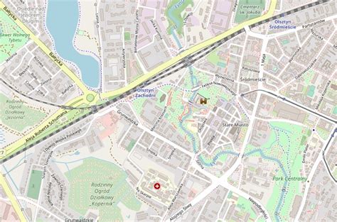 Mapa Olsztyna z zaznaczonymi lokalizacjami biur pogrzebowych ARKA