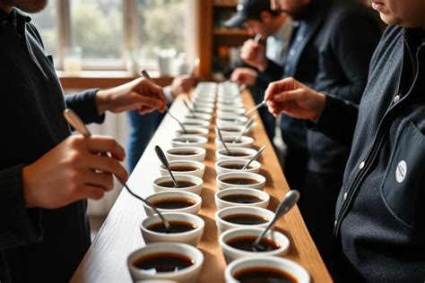 Stół z czarkami do cuppingu kawy
