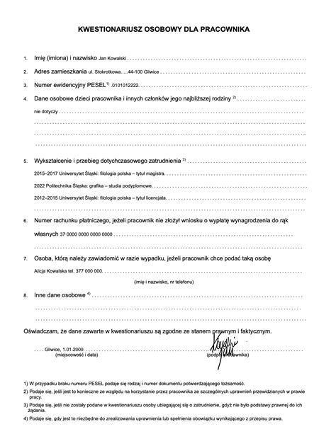 Schemat przedstawiający kroki wypełniania kwestionariusza osobowego