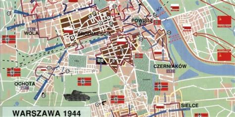 Mapa Powstania Warszawskiego z zaznaczonymi rejonami walk Zgrupowania 