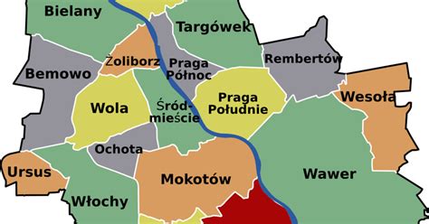 Mapa Warszawy z zaznaczonymi dzielnicami Targówek, Bródno, Zacisze