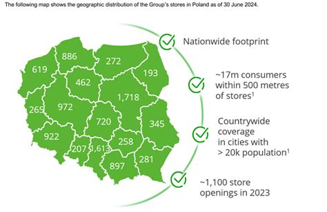 Mapa Polski z zaznaczonymi lokalizacjami sklepów Żabka biorących udział w programie stażowym
