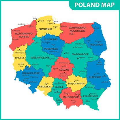 Mapa Polski z zaznaczonymi regionami o najwyższych i najniższych zarobkach