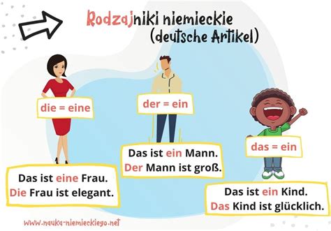 Ilustracja przedstawiająca trzy rodzajniki niemieckie: der, die, das