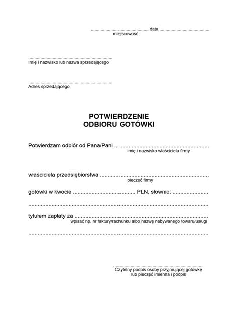 Wzór zwrotnego poświadczenia odbioru