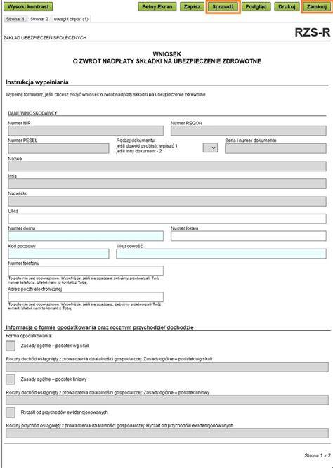 formularz wniosku o zwrot składek