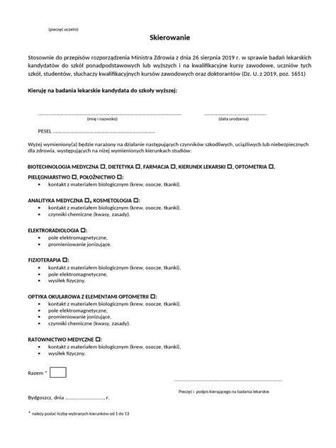 Schemat procedury skierowania na badania lekarskie