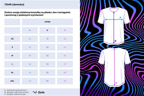 Przykładowa tabela rozmiarów koszulek