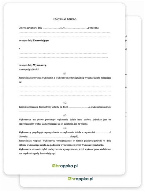 Schemat umowy o dzieło