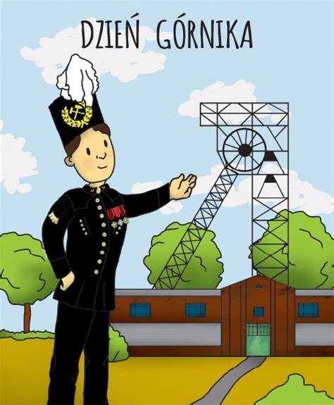 Ilustracja górnika w galowym stroju z czapką górniczą