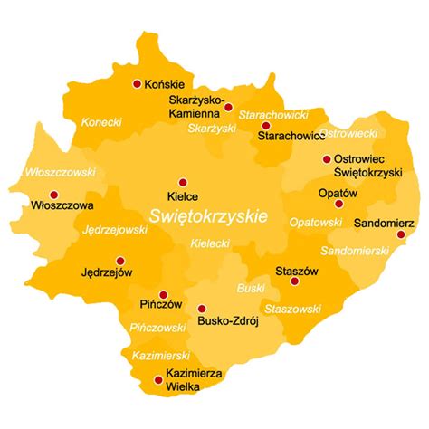 Mapa lokalizacji placówek ZUS w województwie świętokrzyskim